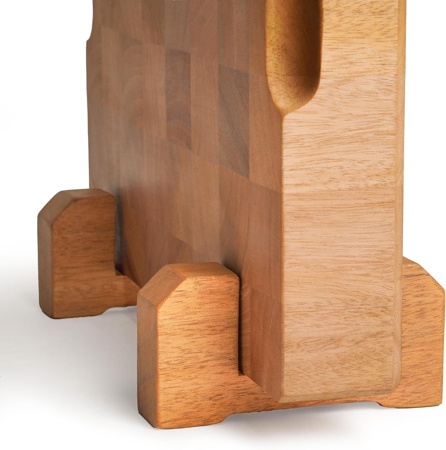 Mahogany End Grain Cutting Board 12.6×12.6×2 in with Holder – Handmade Checkered Butcher Block, Knife-Friendly, Non-Slip Feet, Ergonomic Handles