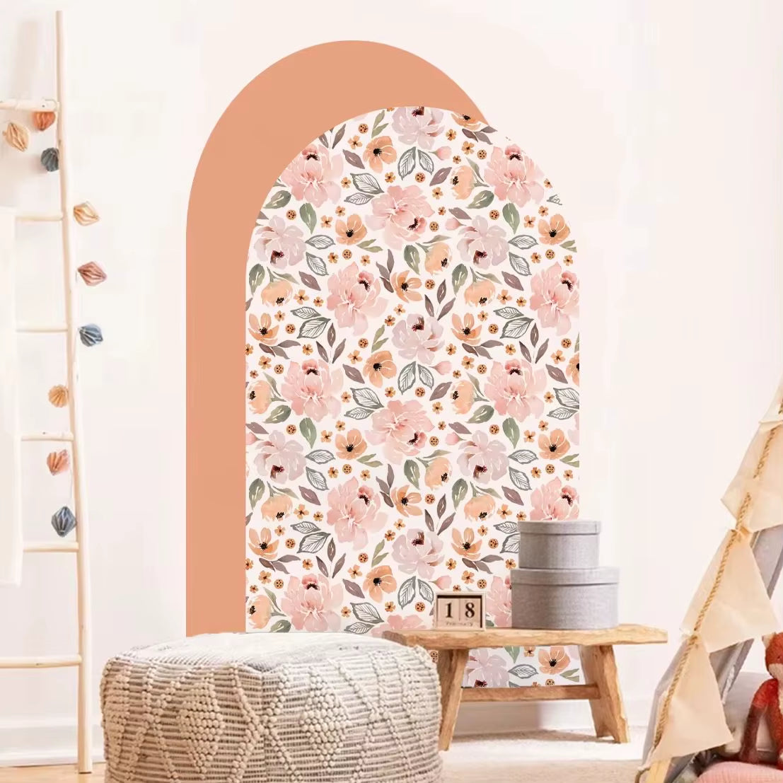Boho Flowers Arch Wallpaper Nursery Decal Children'S Room Baby Sticker Kids Bedroom Living Vinyl Home Decoration Peel and Stick