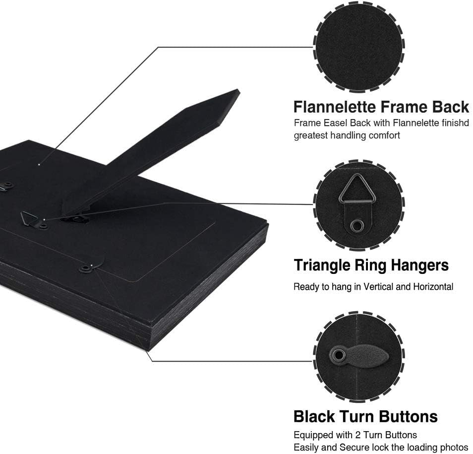 4X6 Picture Frames (3 Pack, Black Wood Grain) Rustic Photo Frame Set with High Definition Glass for Wall Mount & Table Top Display