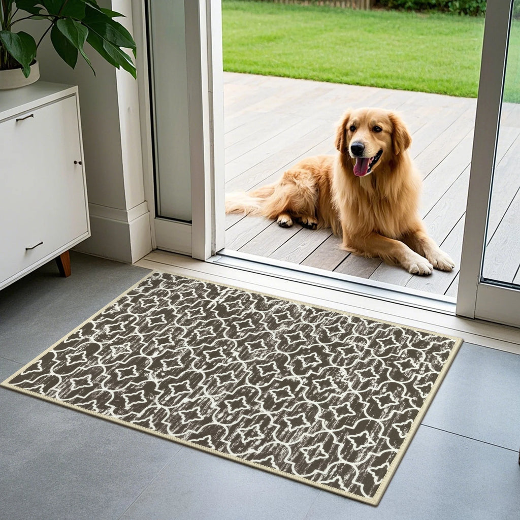 Brown Kitchen Rug Set 3 Piece, Non Slip Machine Washable Mats for Home Floor and Living Room