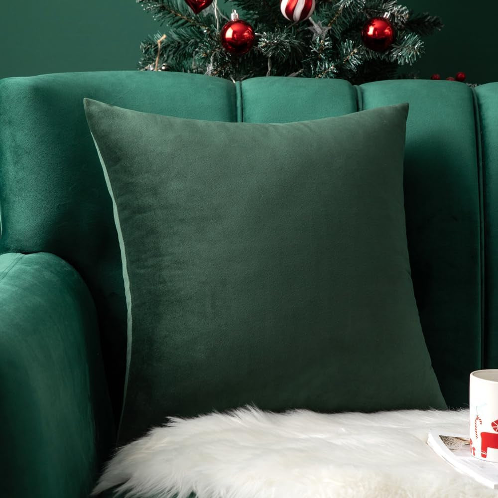Velvet Pillow Cover Soft Luxury Christmas Decorative Throw Pillow Cover Eruo Sham Single Rectangle Cushion Case Home Decor for Couch Sofa Bedroom,24X24 Inch Army Green