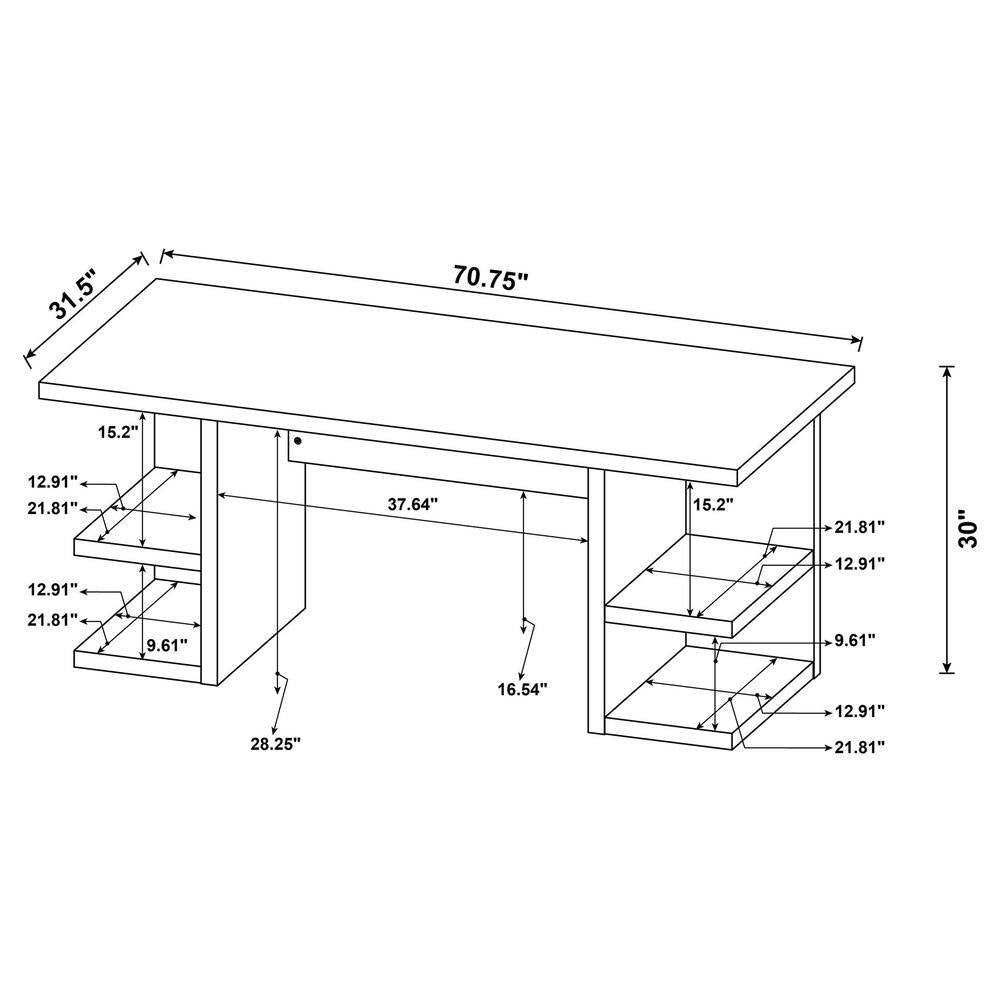 Alice 70.75 In. White Writing Desk with Open Shelves