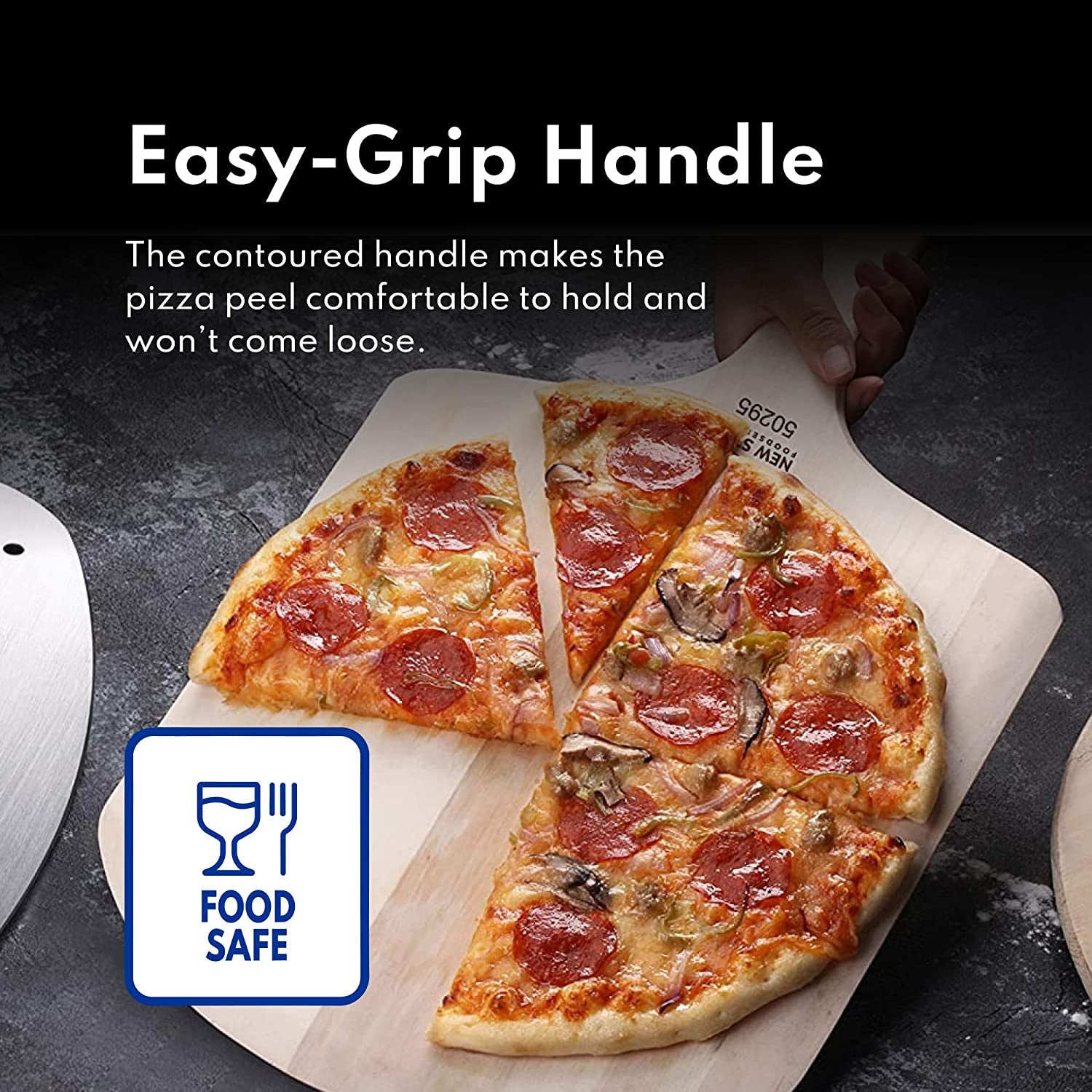 50295 Restaurant-Grade Wooden Pizza Peel, 16" L X 14" W Plate, with 10" L Wooden Handle, 24" Overall Length
