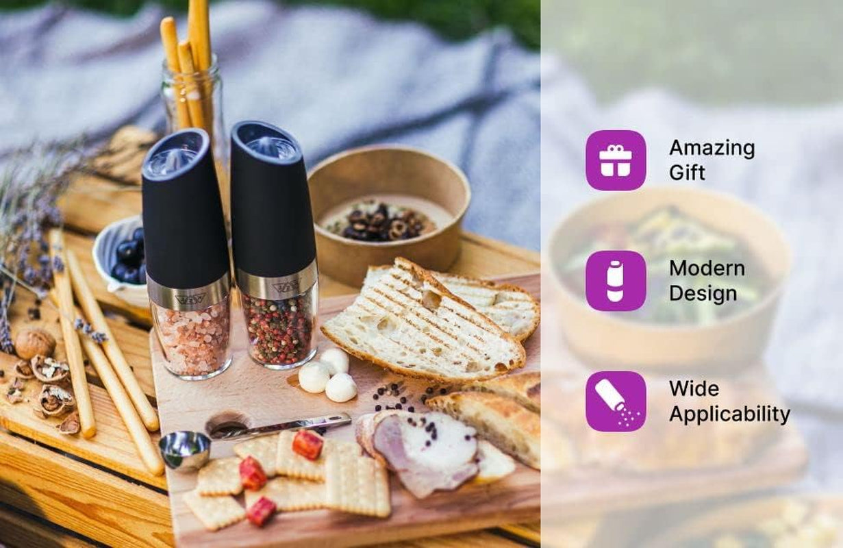 KSL Gravity Electric Salt and Pepper Grinder Set - Christmas Gift - Adjustable Motorized Electrical Powered Auto Shakers-Automatic Power Mill-Automated Battery Electronic Crusher