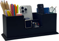 Desk Organizer, Desktop Caddy Leather Multi-Compartment Pen Holder Office Stationer Organizer, Black