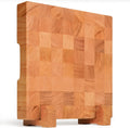 Mahogany End Grain Cutting Board 12.6×12.6×2 in with Holder – Handmade Checkered Butcher Block, Knife-Friendly, Non-Slip Feet, Ergonomic Handles