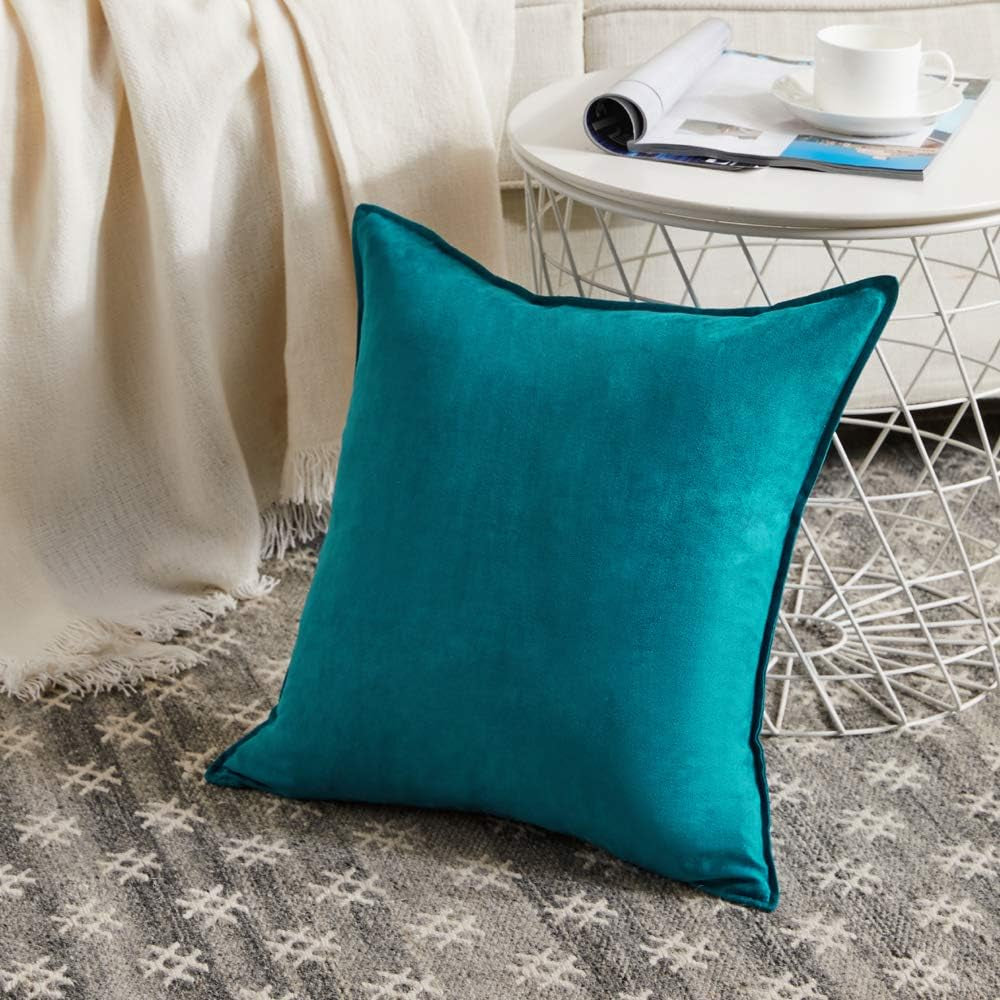 2 Packs Premium Faux Suede Decorative Throw Pillow Covers, Super Soft Square Pillow Case,Solid Cushion Cover for Couch/Sofa/Bedroom (18" X 18", Set of 2, Teal)