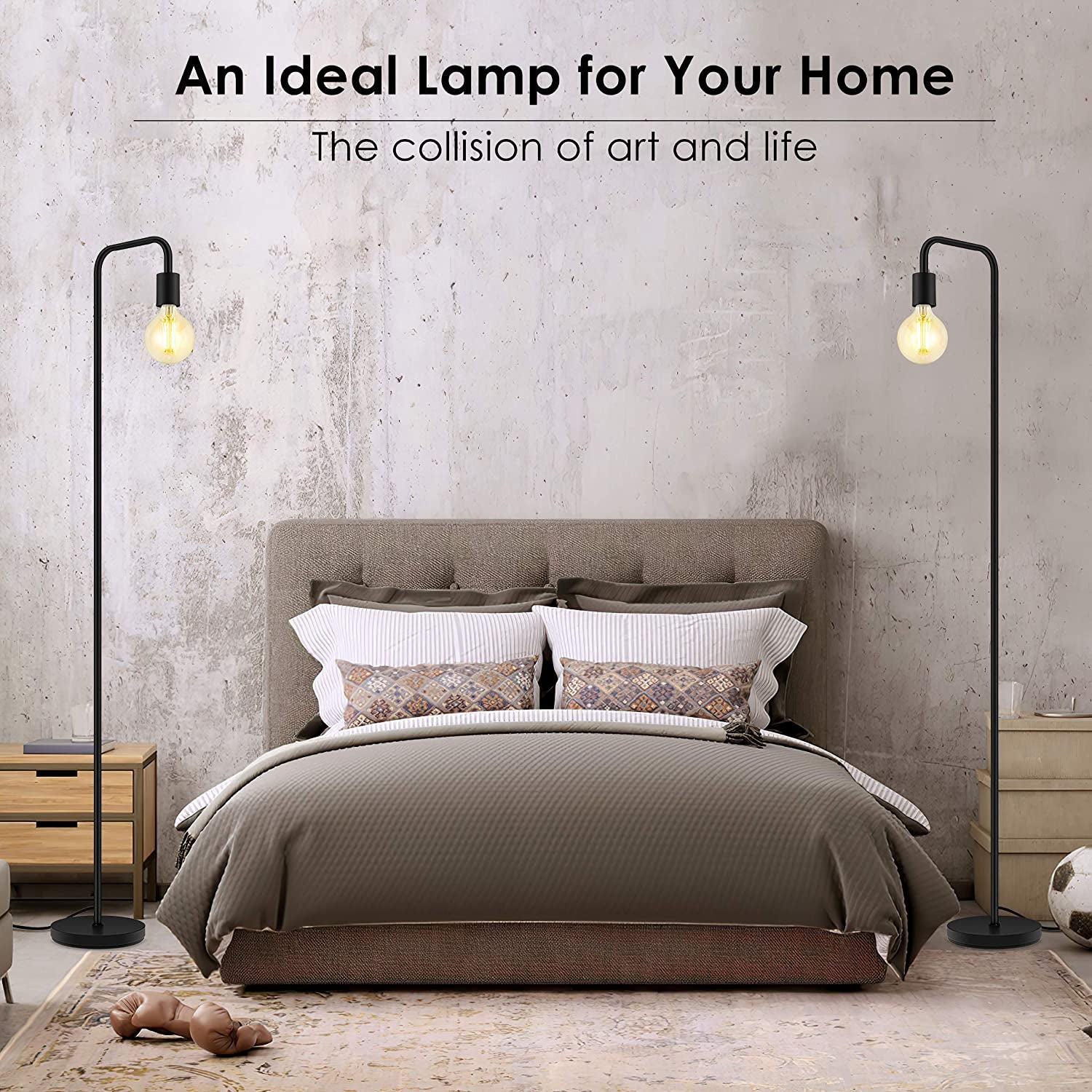 Floor Lamp, Industrial Floor Lamp, 63 Inch Standing Lamp, E26 Socket, On/Off Footswitch, Whole Metal, ETL Listed, Modern Small Lamp for Bedroom, Living Room, Minimalist, Vintage, Mid Century