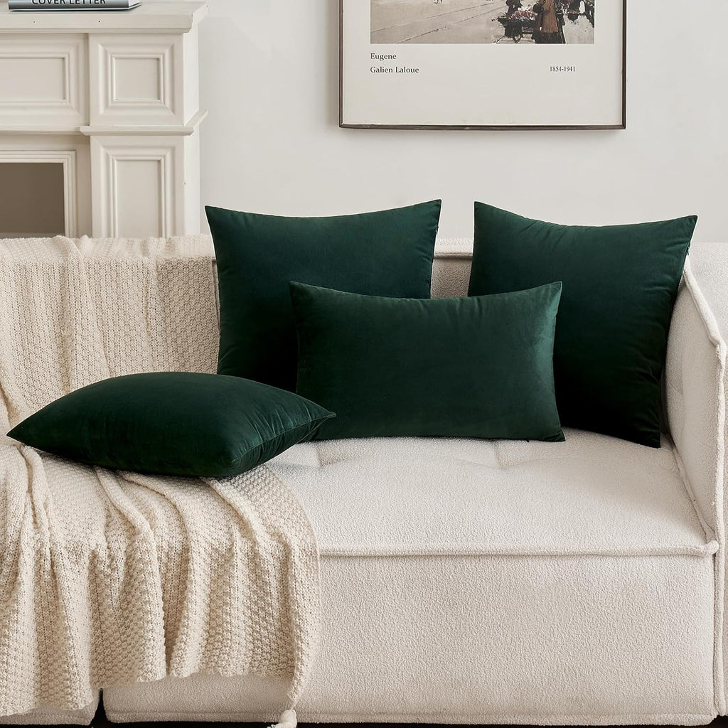 Velvet Pillow Cover Soft Luxury Christmas Decorative Throw Pillow Cover Eruo Sham Single Rectangle Cushion Case Home Decor for Couch Sofa Bedroom,24X24 Inch Army Green