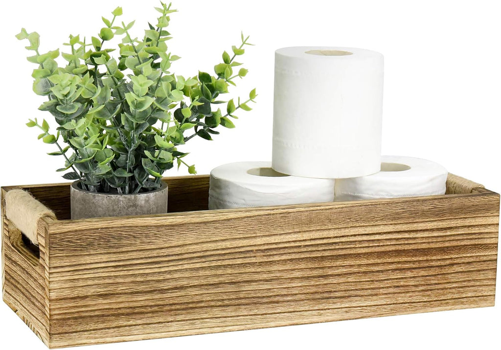 Bathroom Decor Box Toilet Paper Holder Wood Tank Box Paper Storage Basket with Artificial Flower Bathroom Kitchen Table Counter Funny Farmhouse Rustic Home Decor