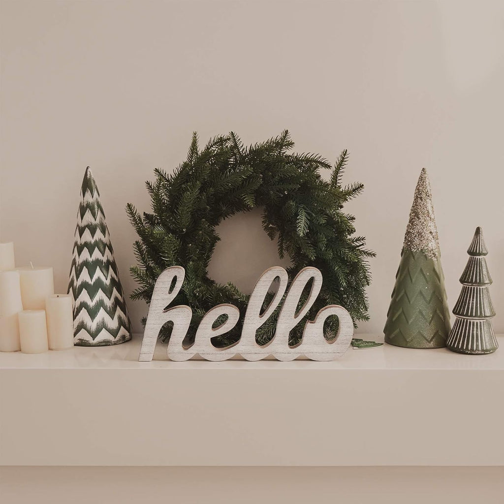 Wooden Letters Hello Sign Table Centerpiece White Farmhouse Decor Rustic Home Decor Inspirational Wall Art for Entryway Gallery Living Room Nursery