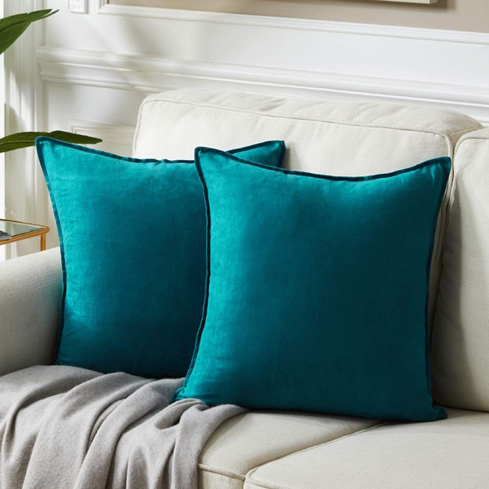 2 Packs Premium Faux Suede Decorative Throw Pillow Covers, Super Soft Square Pillow Case,Solid Cushion Cover for Couch/Sofa/Bedroom (18" X 18", Set of 2, Teal)