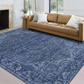 Machine Washable Area Rug - Living Room Bedroom Bathroom Kitchen Entryway Office - Padded Low Pile Stain Resistant Premium - Boho Vintage Traditional - Lyle - Blue 7'6" X 9'6"