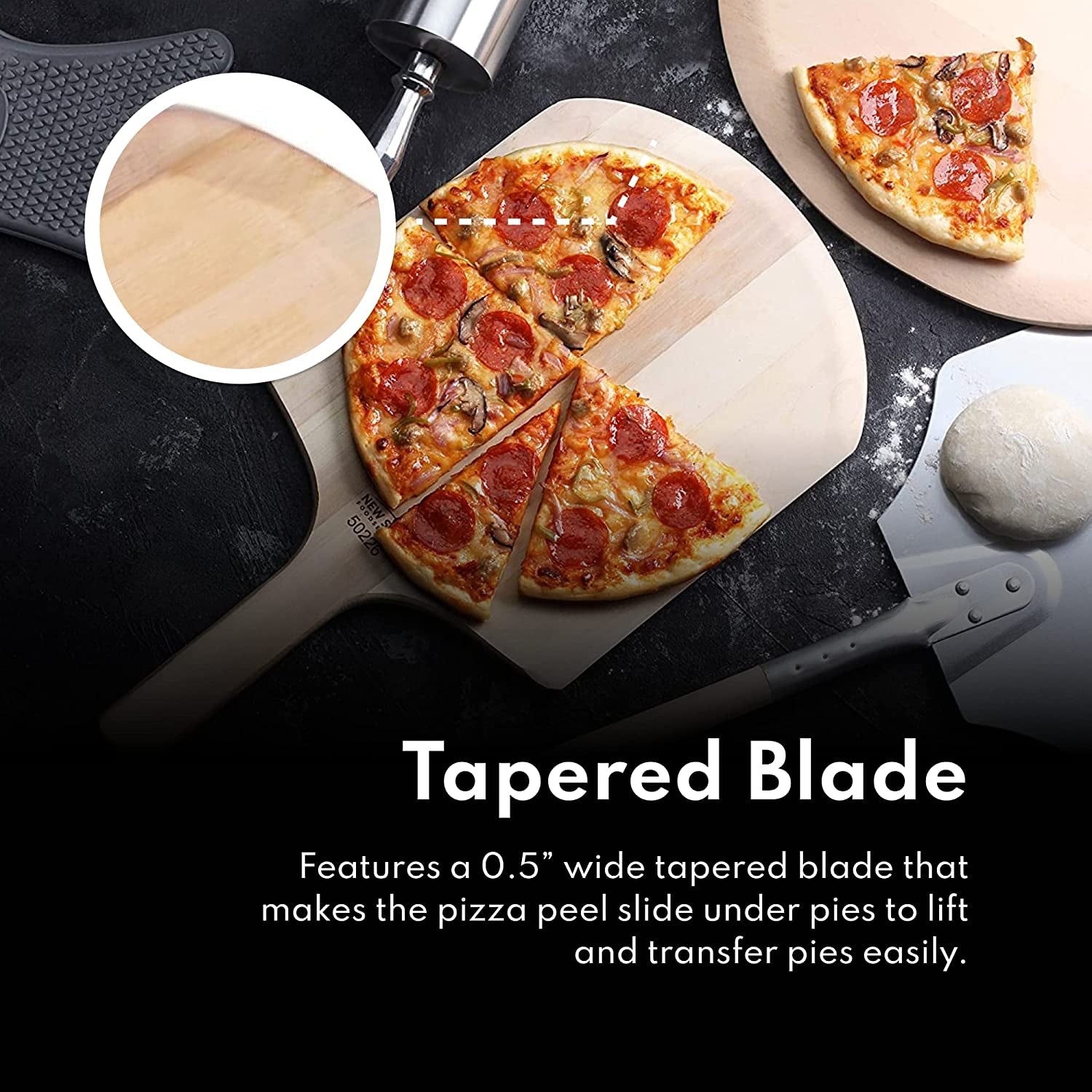 50295 Restaurant-Grade Wooden Pizza Peel, 16" L X 14" W Plate, with 10" L Wooden Handle, 24" Overall Length