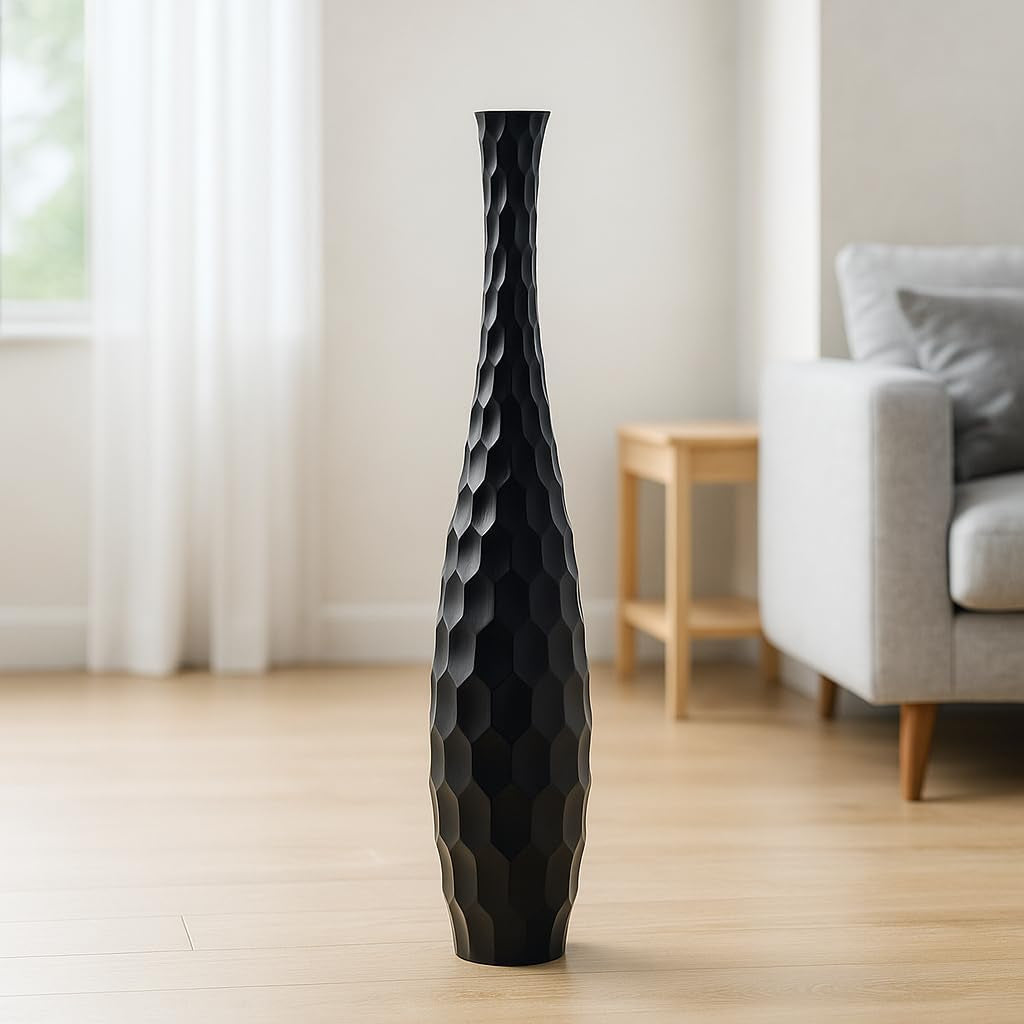 Large Black Home Decor Floor Vase - Wooden 26 Inch Tall Farmhouse Decor Flower Holder for Fake Plant and Pampas Grass