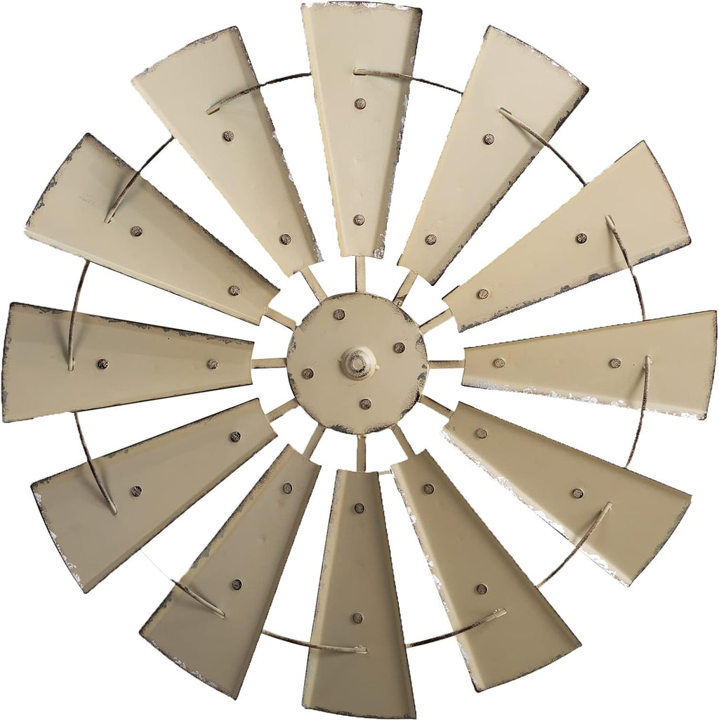 28" Farmhouse Galvanized Windmill Wall Sculpture Home Decor Rustic Metal Rustic Wall Art Decoration, Beige