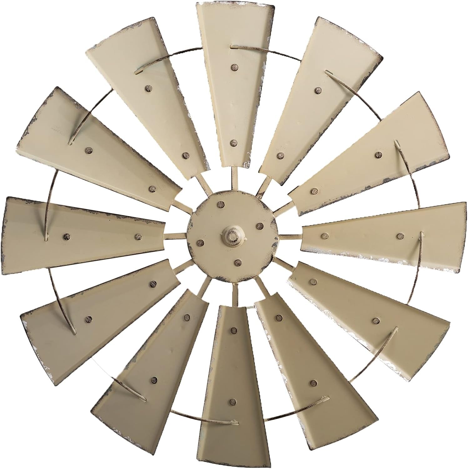 28" Farmhouse Galvanized Windmill Wall Sculpture Home Decor Rustic Metal Rustic Wall Art Decoration, Beige