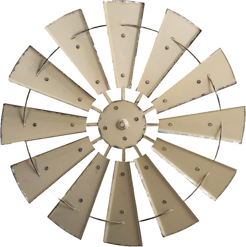 28" Farmhouse Galvanized Windmill Wall Sculpture Home Decor Rustic Metal Rustic Wall Art Decoration, Beige