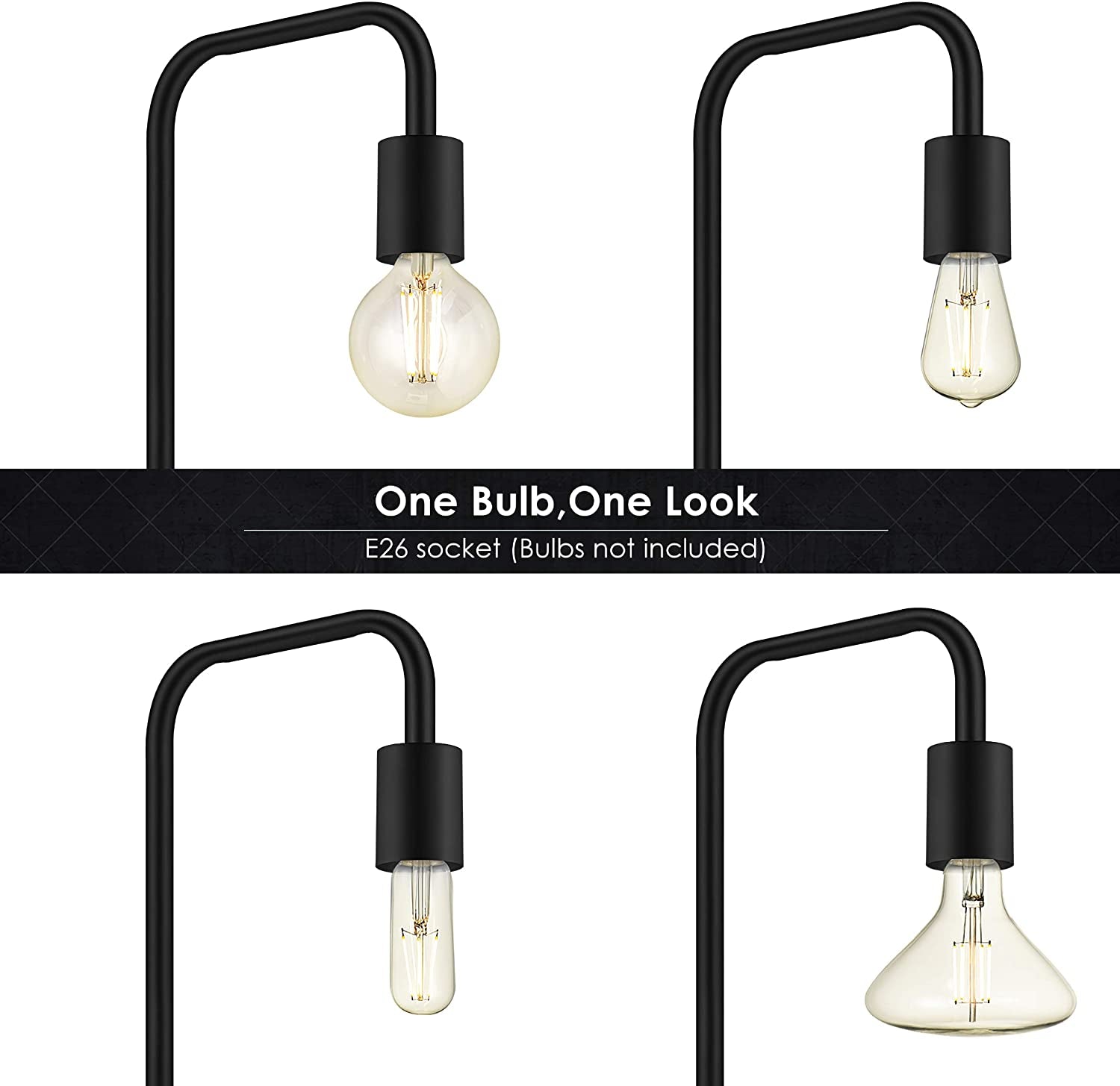 Floor Lamp, Industrial Floor Lamp, 63 Inch Standing Lamp, E26 Socket, On/Off Footswitch, Whole Metal, ETL Listed, Modern Small Lamp for Bedroom, Living Room, Minimalist, Vintage, Mid Century