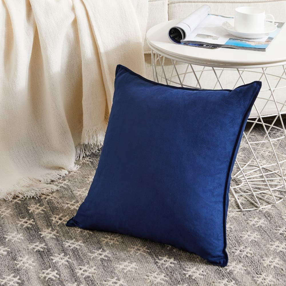 2 Packs Premium Faux Suede Decorative Throw Pillow Covers, Super Soft Square Pillow Case,Solid Cushion Cover for Couch/Sofa/Bedroom (18" X 18", Set of 2, Navy Blue)