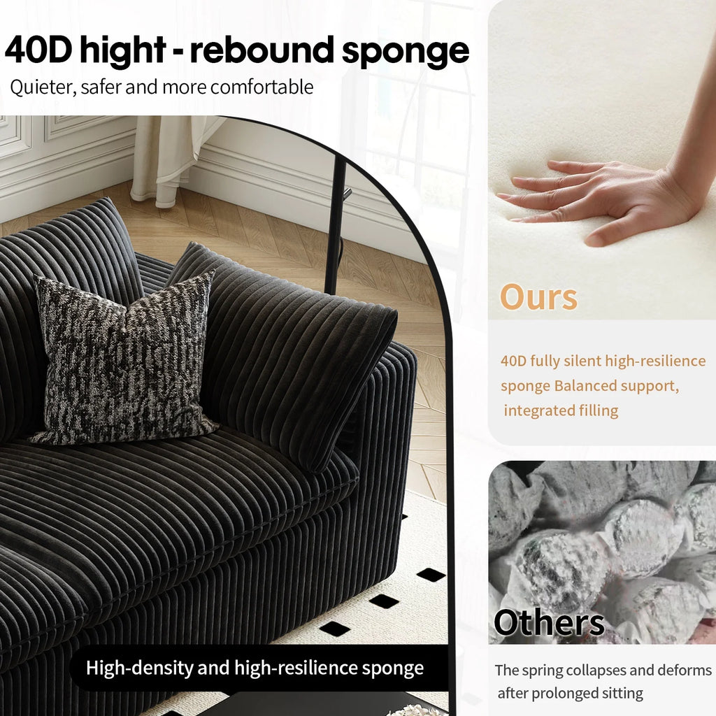 157.5" U Shaped Modern Sofa Modular Sectional Cloud Couch with 2 Ottoman,Deep Seat Upholstered Couches with Corduroy Fabric for Living Room Furniture,Bedroom and Apartment,No Assembly Required,Black