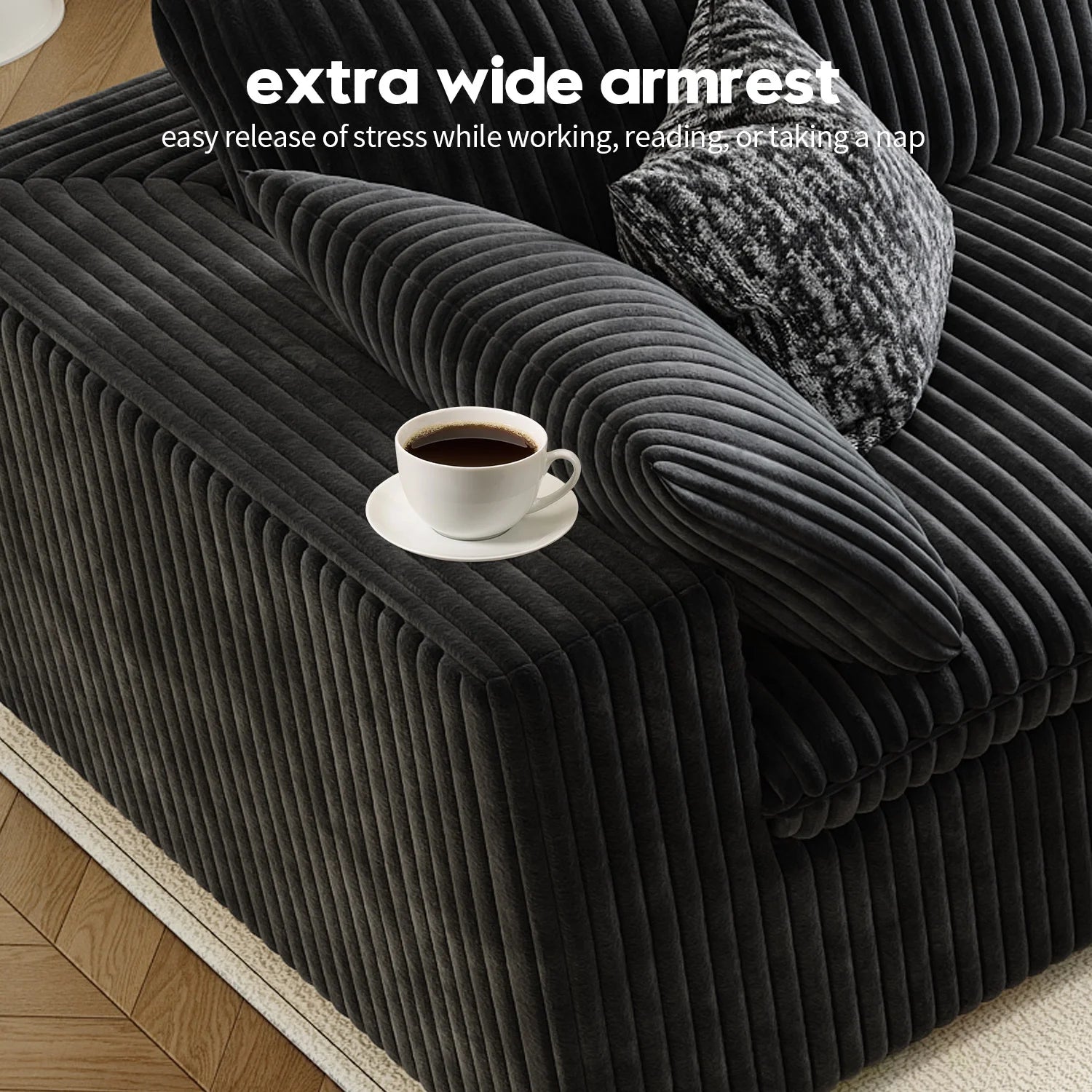 157.5" U Shaped Modern Sofa Modular Sectional Cloud Couch with 2 Ottoman,Deep Seat Upholstered Couches with Corduroy Fabric for Living Room Furniture,Bedroom and Apartment,No Assembly Required,Black