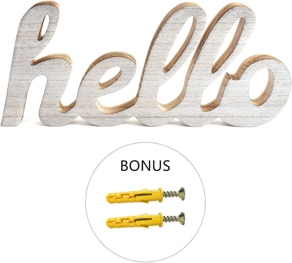 Wooden Letters Hello Sign Table Centerpiece White Farmhouse Decor Rustic Home Decor Inspirational Wall Art for Entryway Gallery Living Room Nursery