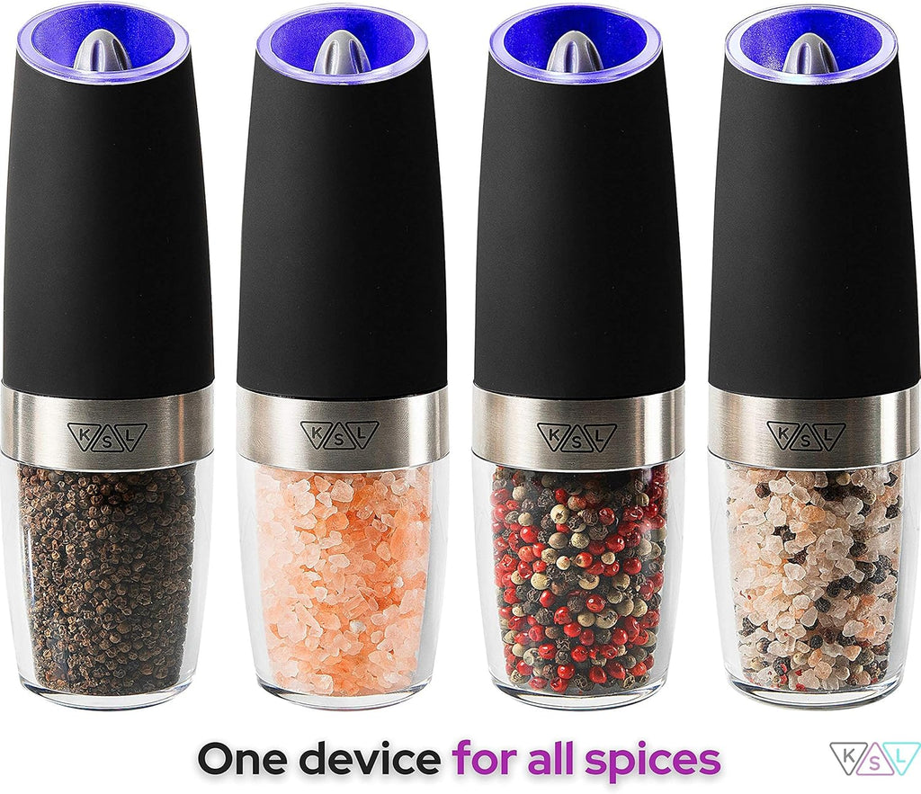 KSL Gravity Electric Salt and Pepper Grinder Set - Christmas Gift - Adjustable Motorized Electrical Powered Auto Shakers-Automatic Power Mill-Automated Battery Electronic Crusher