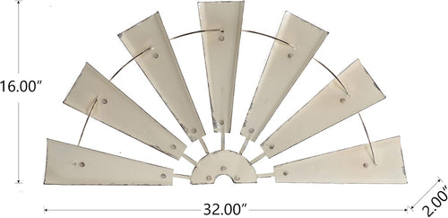 32" Rustic Galvanized Metal Half Windmill Wall Sculpture Farmhouse Wall Art Home Decor, Beige
