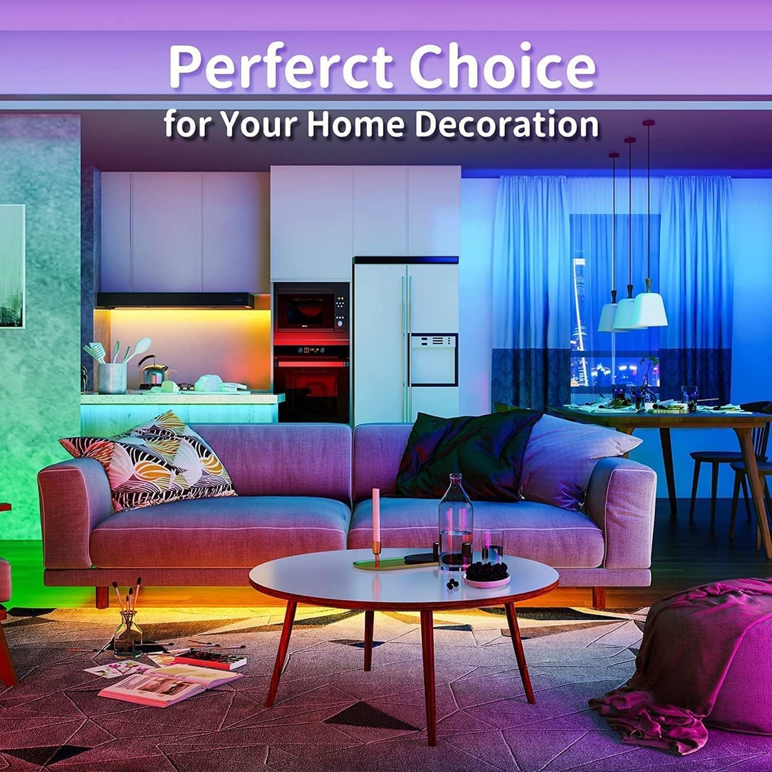 Smart APP Control Music Sync RGB Color Changing Led Strip Lights - 30Ft for Bedroom, Kitchen and Party
