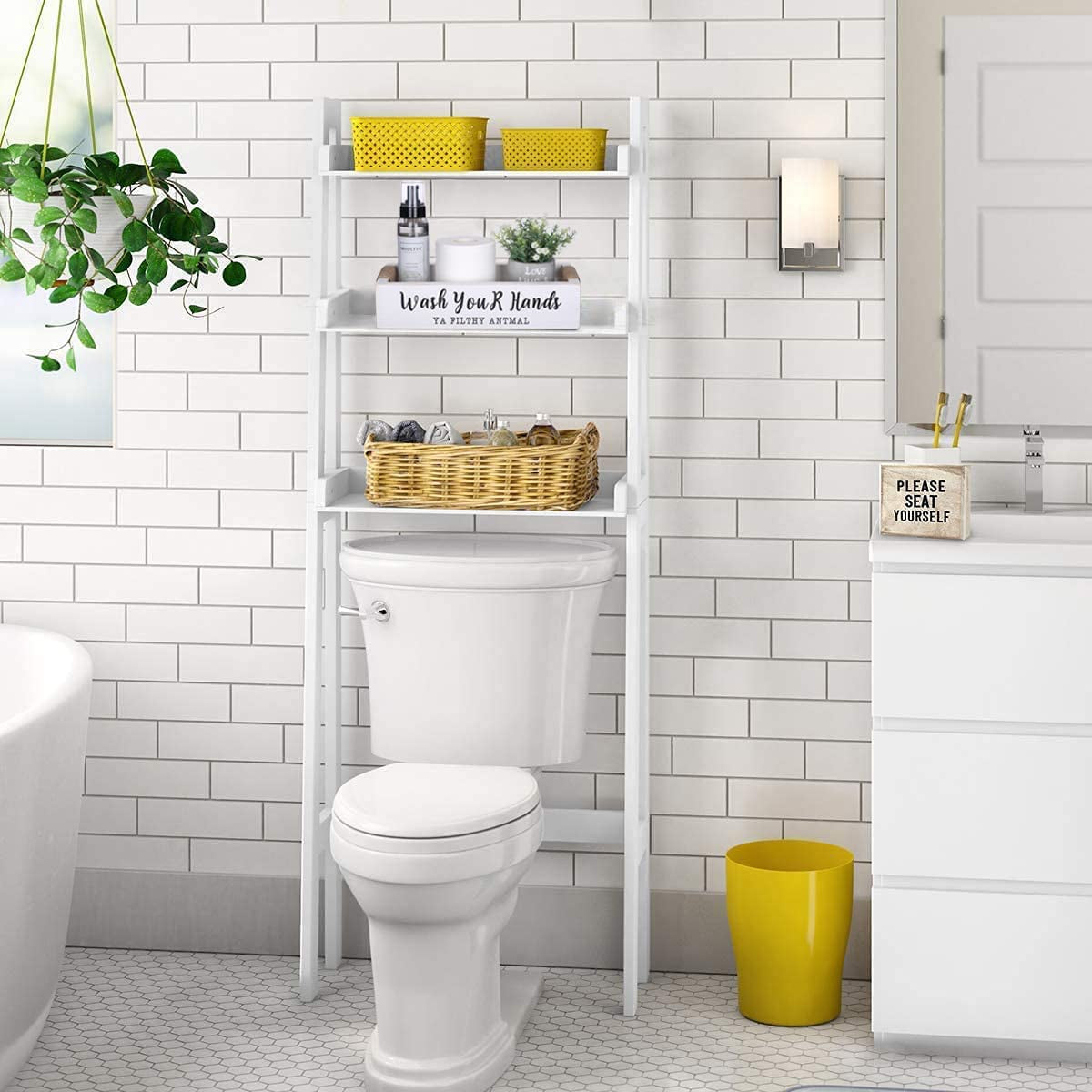 Farmhouse Bathroom Decor,Rustic Bathroom Decor Storage Box, Rustic Bathroom Decor Box with Funny Bathroom Signs, Funny Bathroom Decorations, Rustic White Bathroom Accessories…