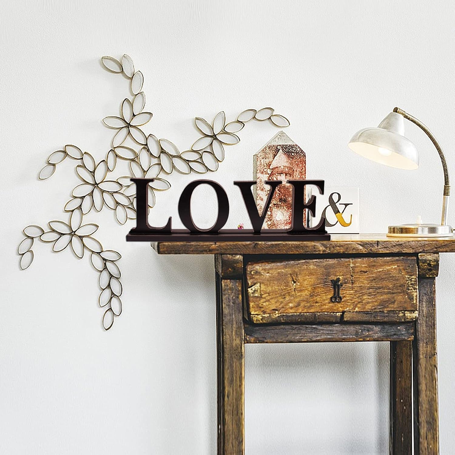 Wood Love Sign Home Decor for Table Mantel Shelf, Free Standing Cutout Block Letter Centerpiece for Valentine'S Day Gifts, Wedding, Room Decoration